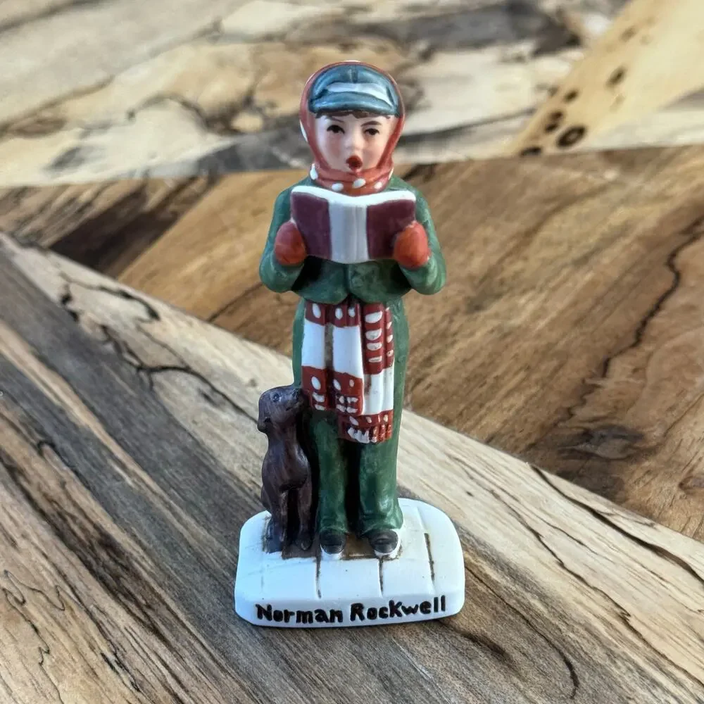 1979 Vintage Norman Rockwell Boy Singing Christmas Carols w/ Dog Figure, NR 203